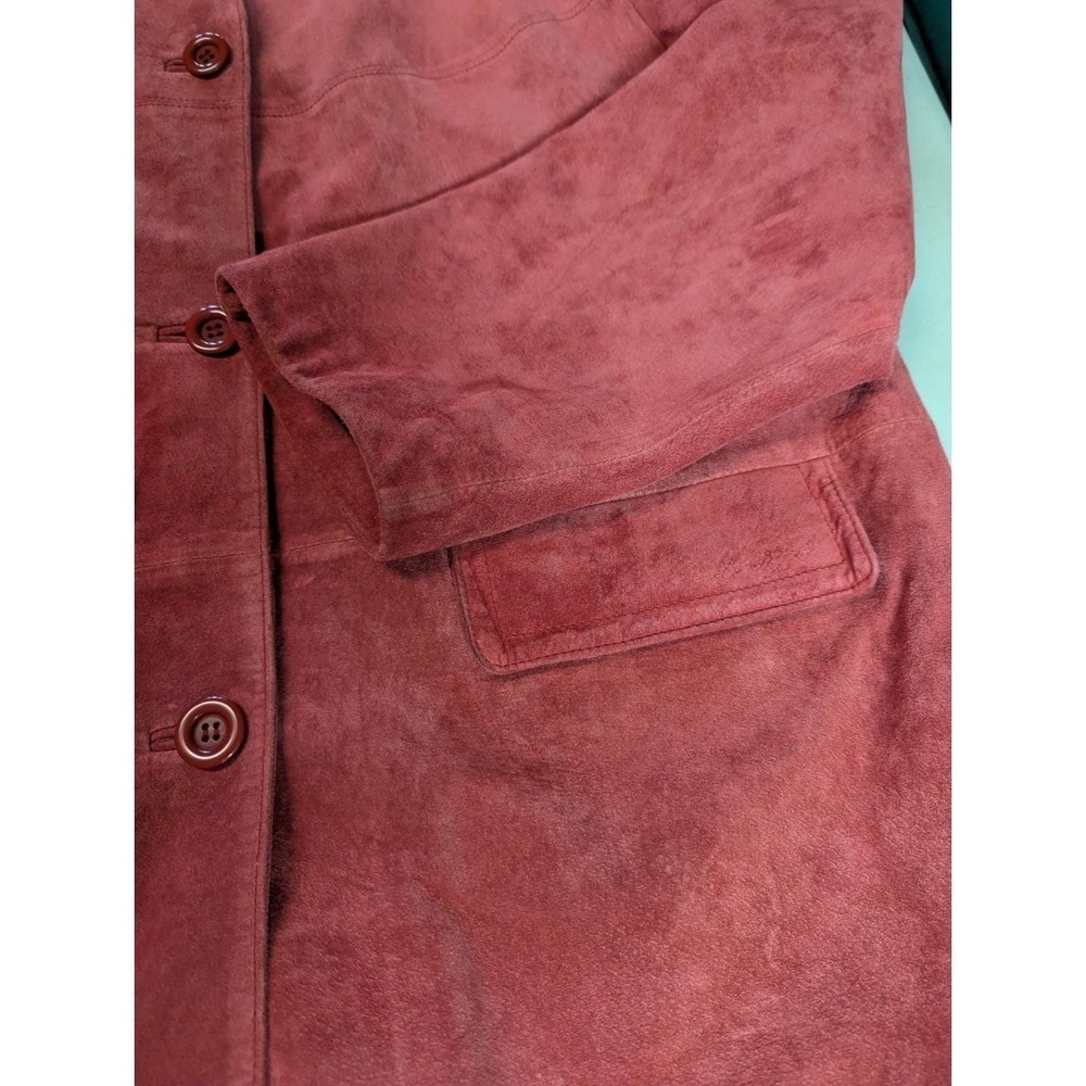 Jessica Holbrook Red Suede Barn Jacket Large Washable Leather Utility Coat 90s - Picture 12 of 16